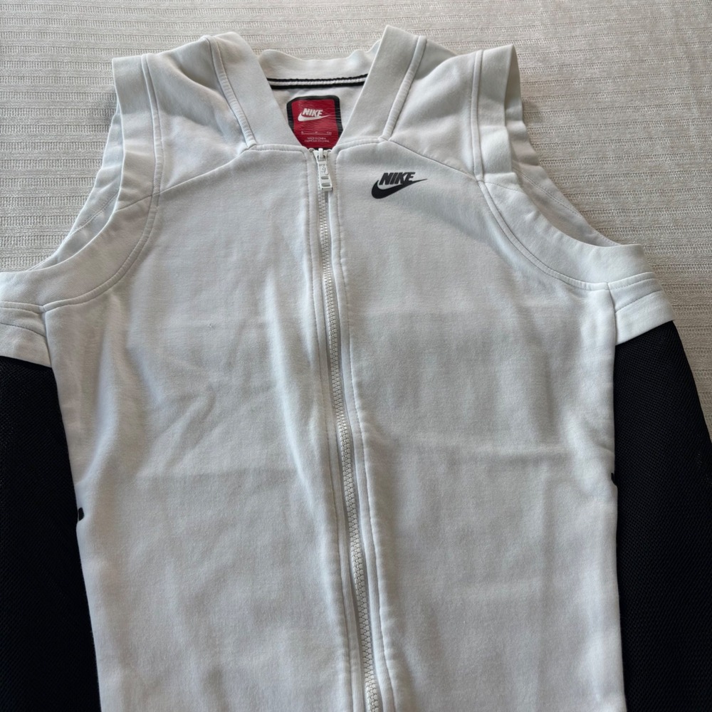 Nike Tech Fleece Mesh Vest White Black Full Zip Sleeveless Hoodie 725846-100 S